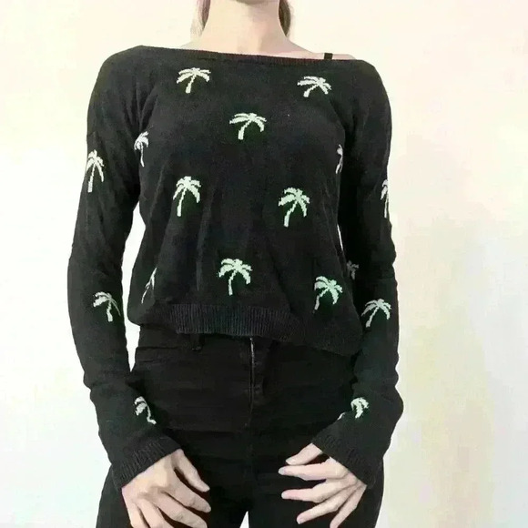 Hollister, Boat neck , Palm tree sweater, Navy and lime  green, Size XS - Picture 1 of 12